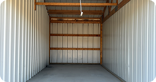 Inside a clean, empty Geneseo Super Wash storage unit